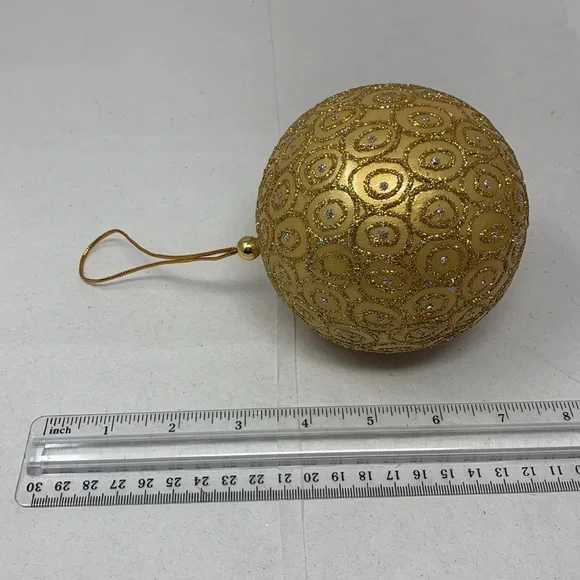 Large round gold glitter Christmas tree ornament decoration vintage decor - Picture 16 of 17
